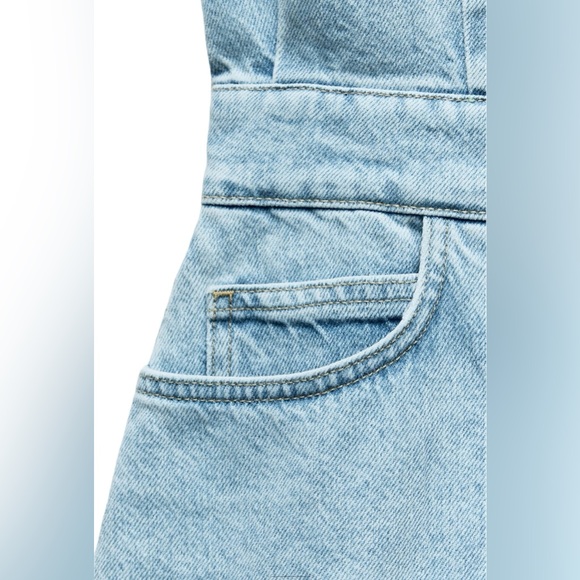 ZARA NEW Women’s Sleeveless Blue Denim Mini Dress Size Large Lapel Collard NWT - Picture 9 of 9
